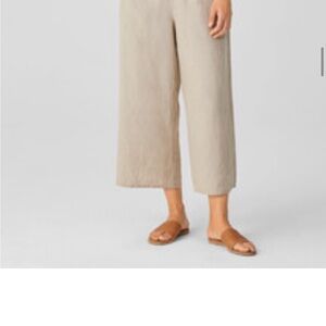 Eileen Fisher Linen Beige Wide-Leg Ankle Pants